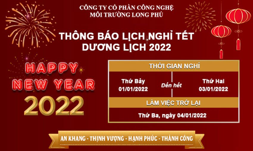 Môi trường Long Phú thông báo lịch nghỉ Tết dương lịch 2022